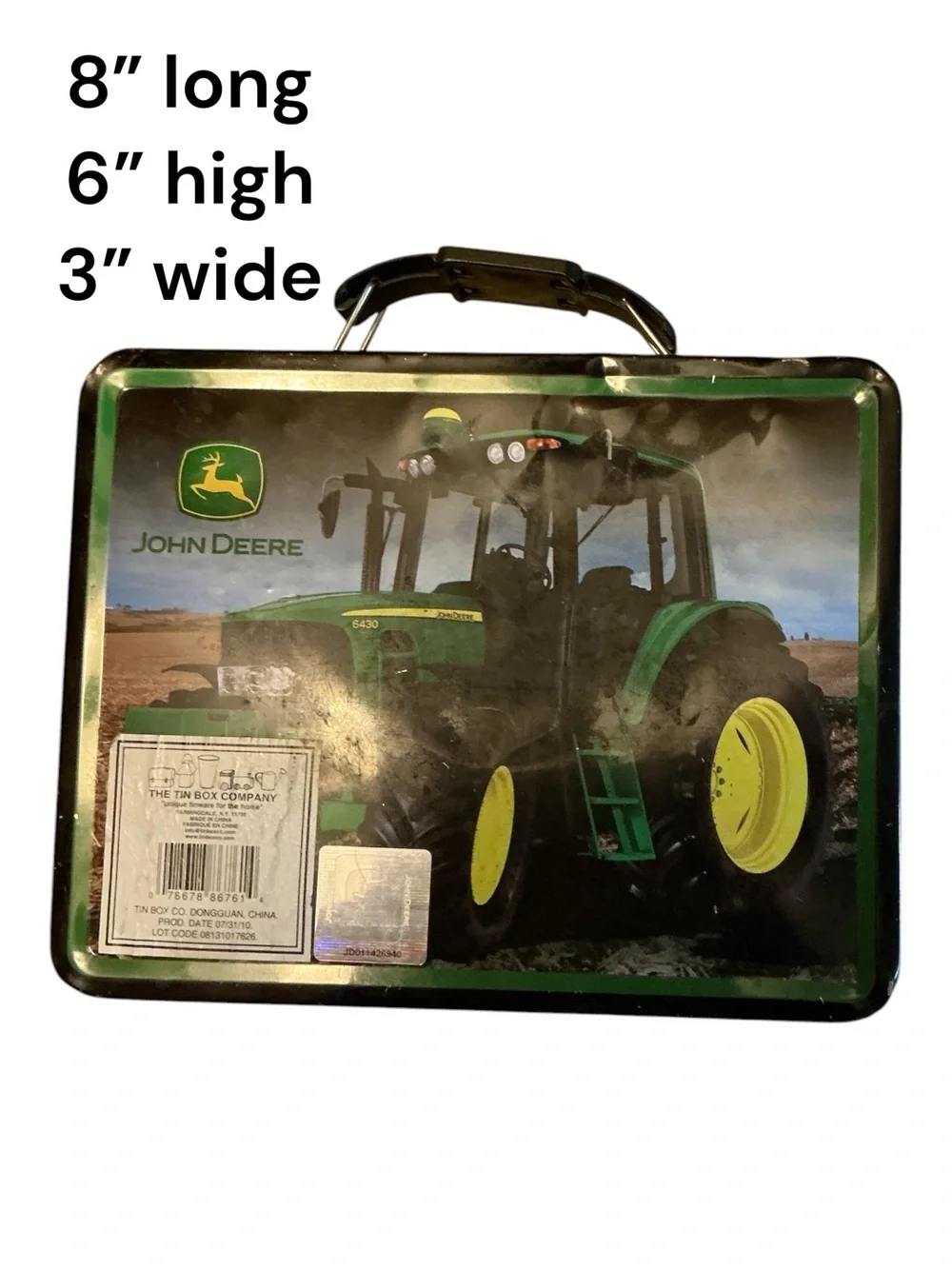 John Deere Green & Yellow Tractor Tin Lunchbox with Handle